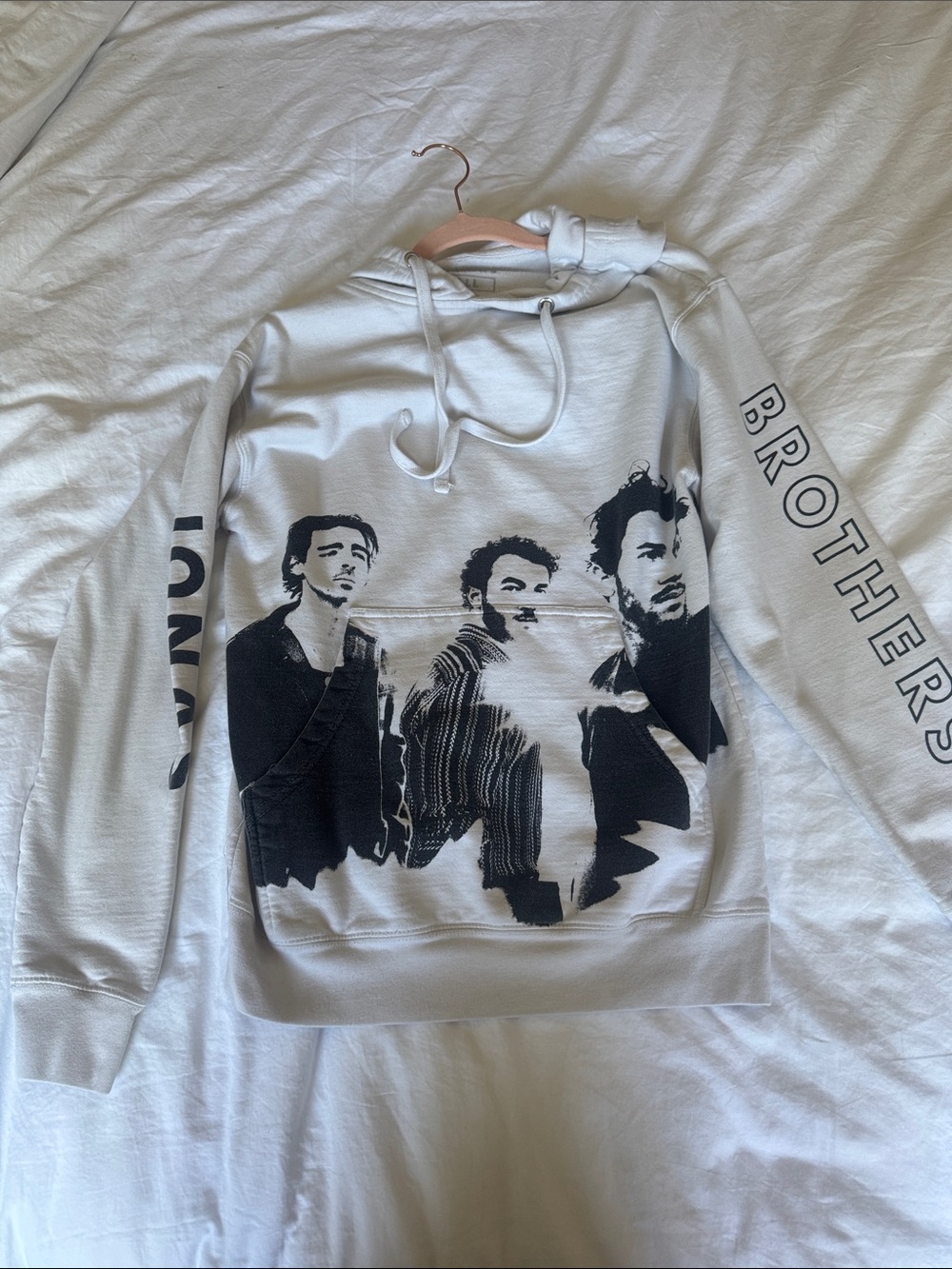 Jonas Brothers World Tour Merch Graphic Pullover Hoodie - White with Black Print